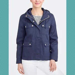 J. Crew Navy Canvas Full Zip Utility Style Hooded Jacket